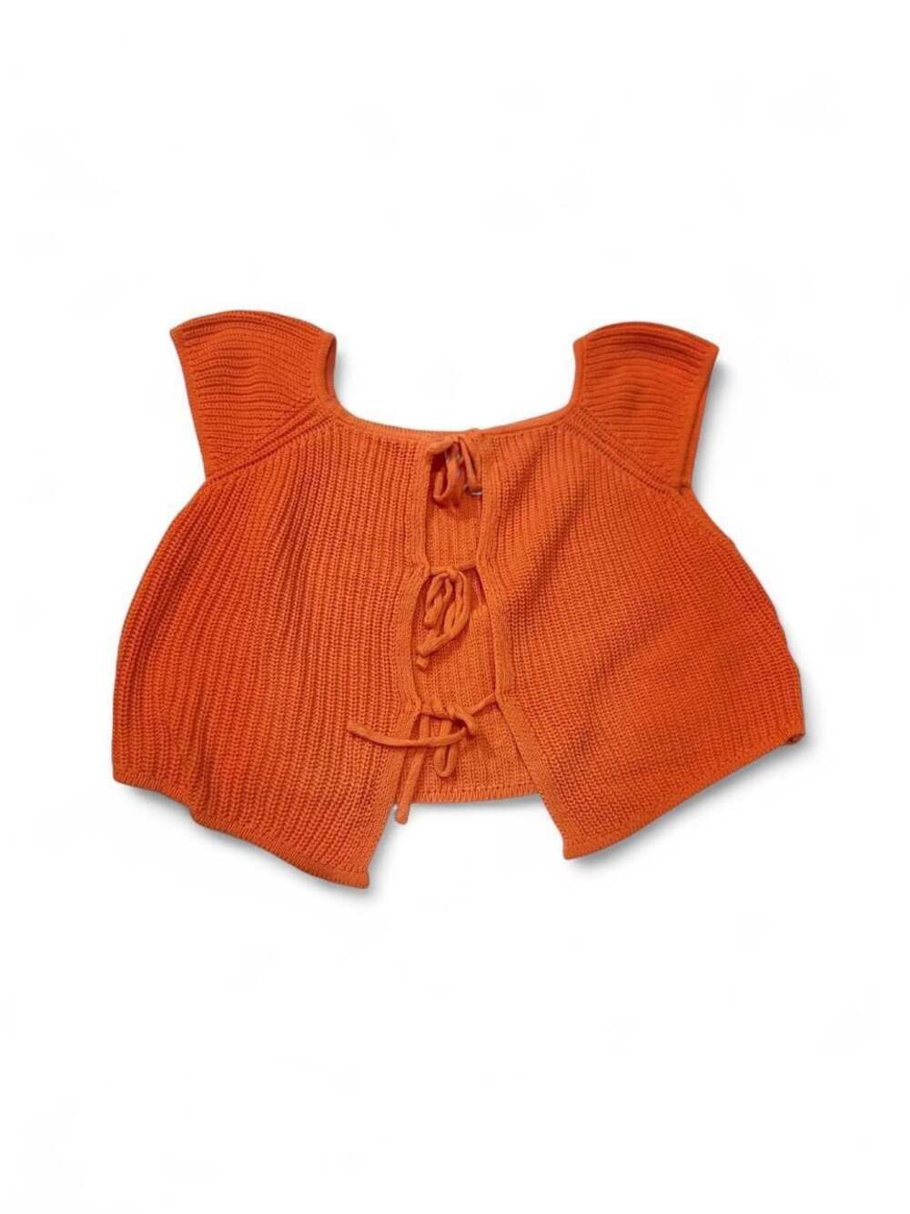 Le Lis Collection Orange Ribbed Knit Crop Top with Back Tie Details Size L